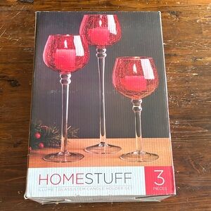 Homestuff Red Glass Candle Holder Set
